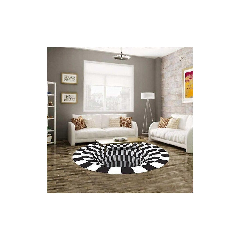 3D Optical Illusion Round Carpet Non-Slip Floor Mat, Black White Non-woven Doormat for Bedroom Living Room Home Decor Carpet Cushions A(60cm)