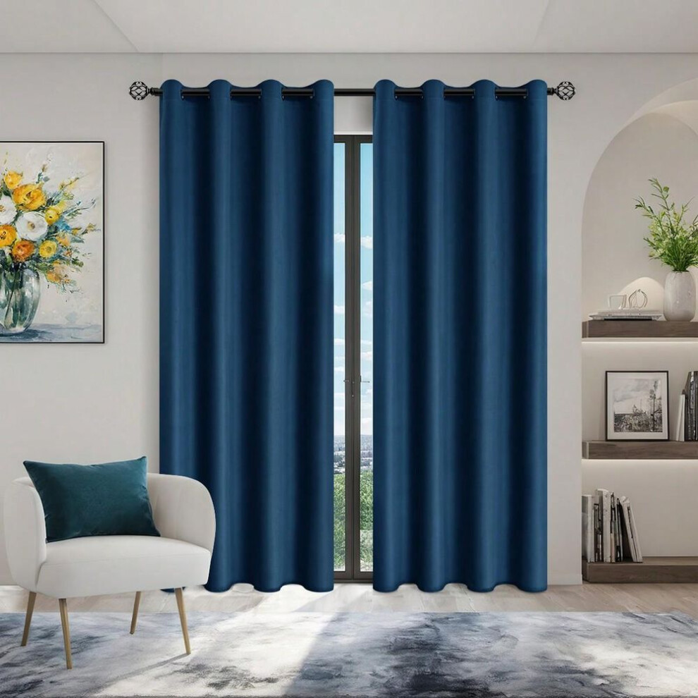 (navy blue, 132X160cm&Grommet Top) 1pc Solid Blackout Curtains with Grommets, Total Privacy Drapes for Bedroom
