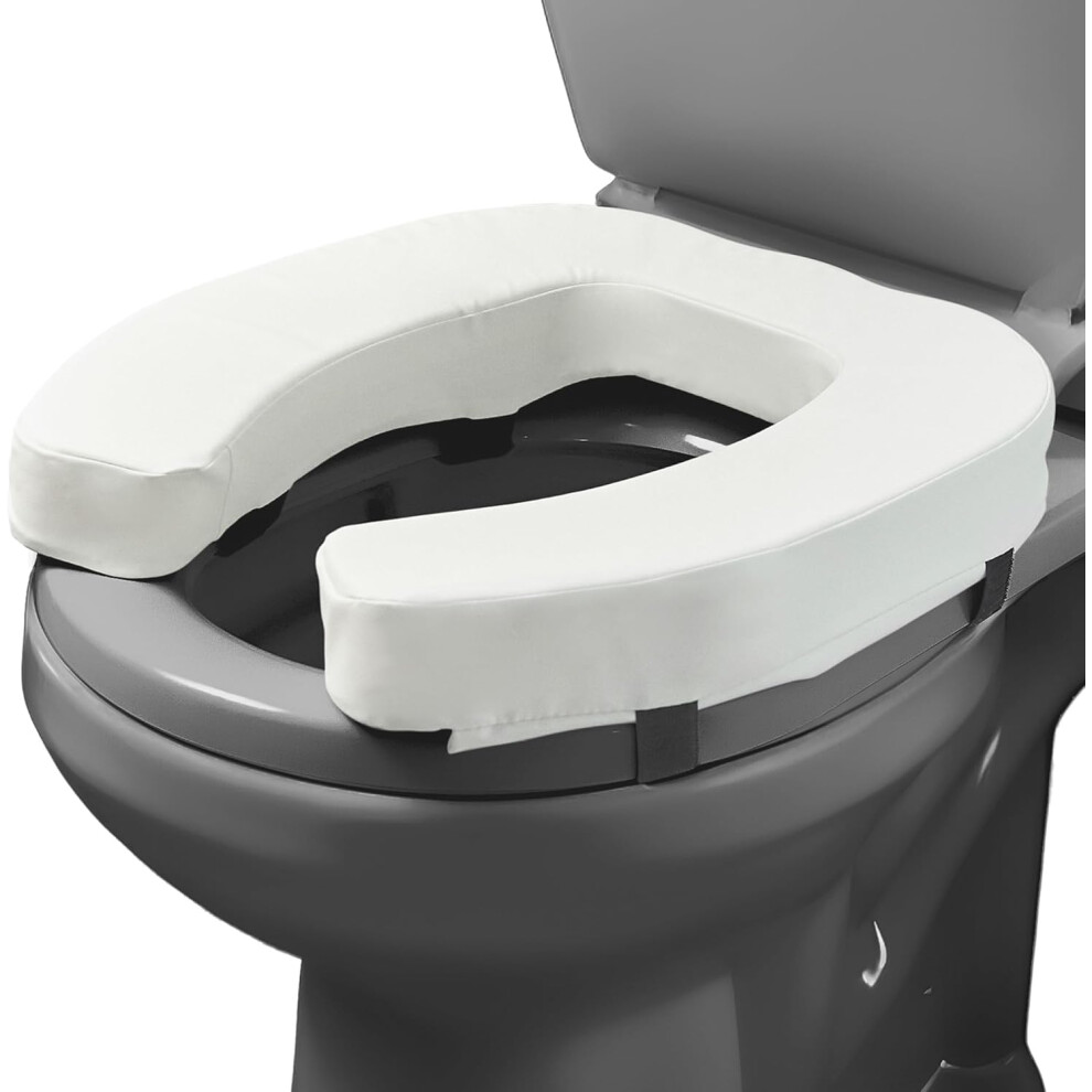 (2 inches) Senior toilet seat increases 2 inches. Universal fit - raised toilet seat features high-density foam for enhanced comfort and height