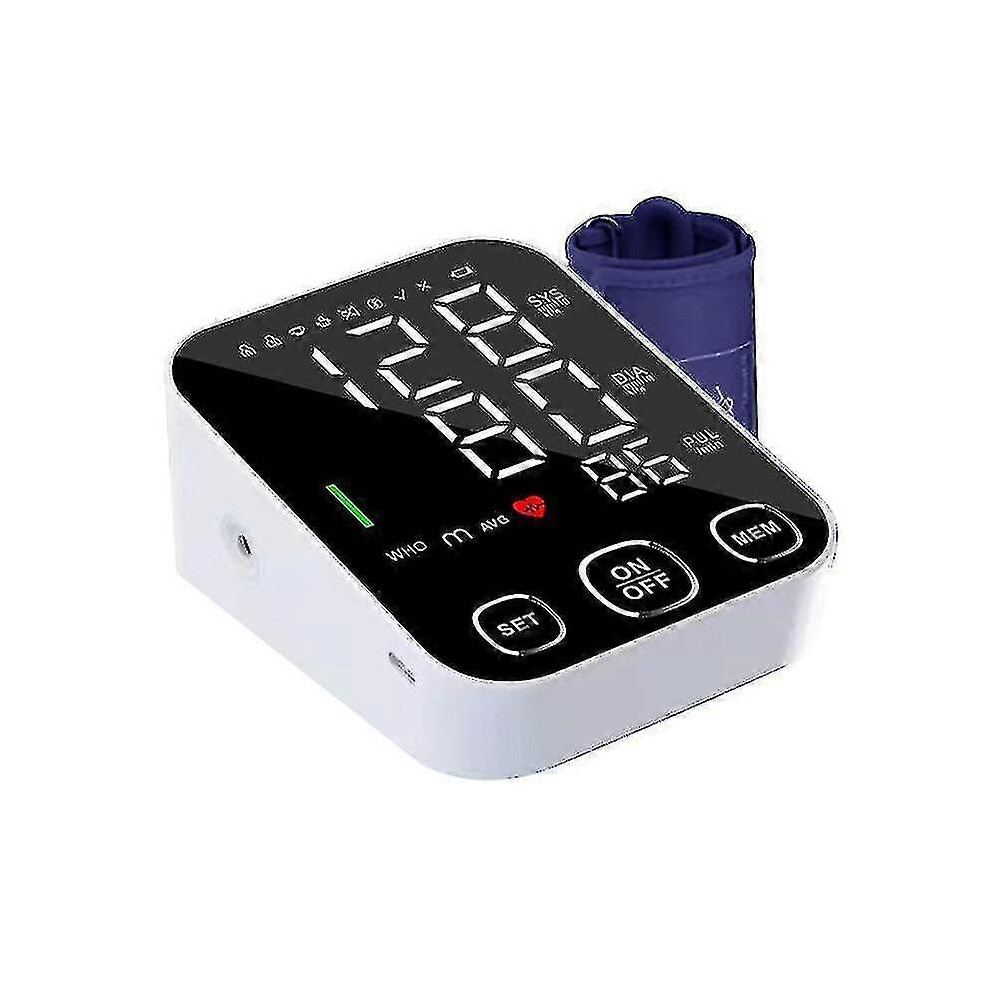 White Blood Pressure Monitor Automatic Upper Arm Bp Machine With Voice Broadcast, Led Backlit Display, Organize Dock,