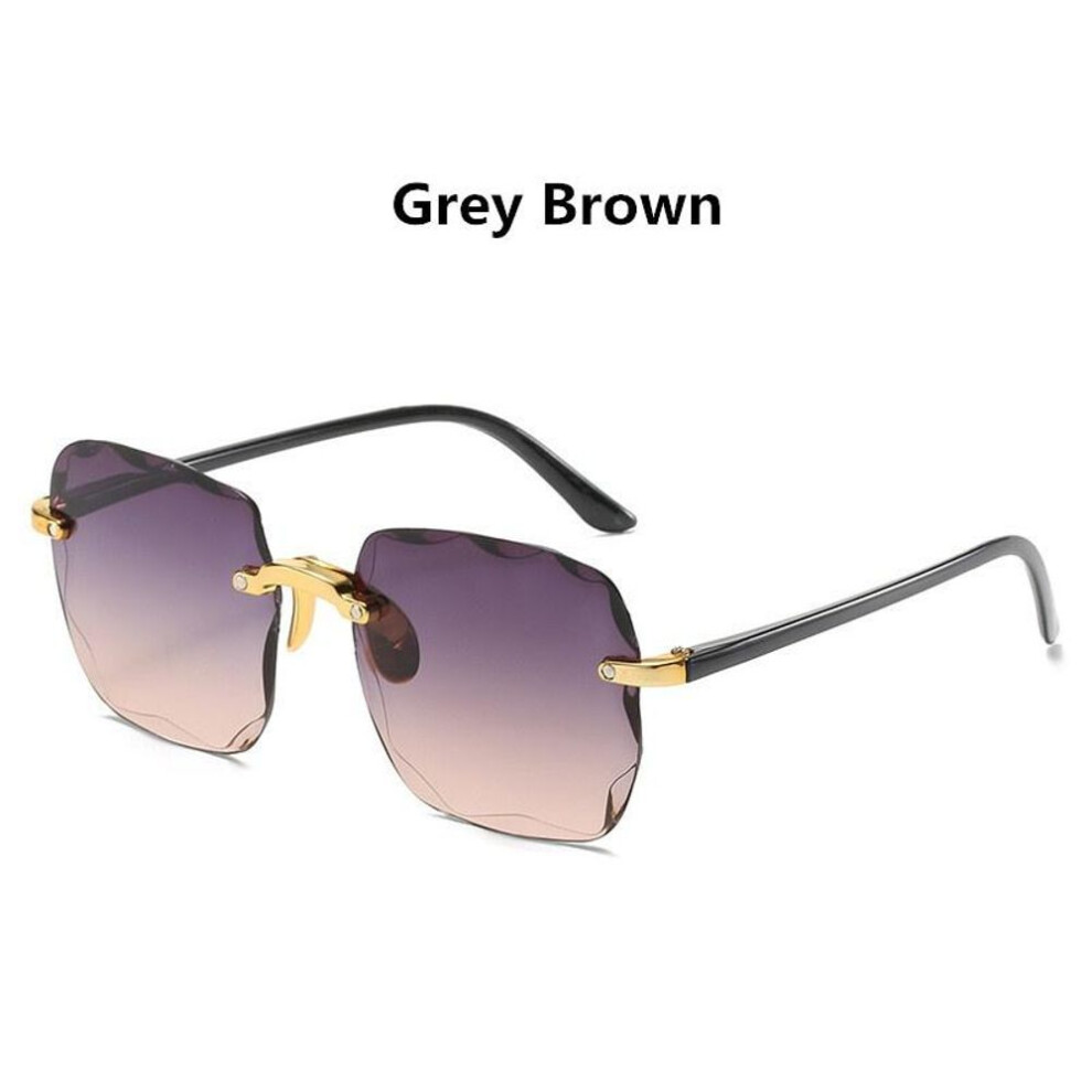 (grey,brown) Vintage Fashion Sunglasses Rimless Frameless Rectangle Shades Gradient Summer Traveling Women non polarized glasses