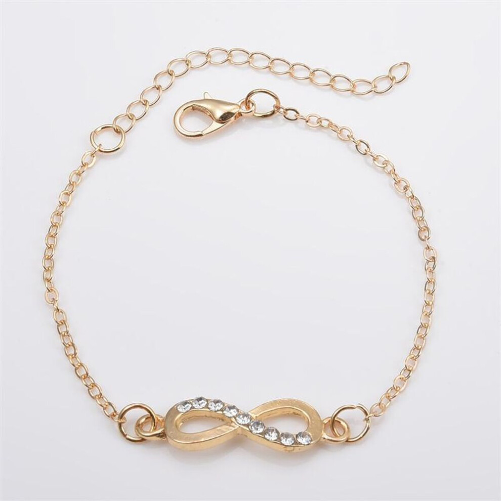 (gold) Number Eight Shape Bracelet Women Crystal Stones Infinity Bracelets Couple Bracelets Charm Bracelets Bangles