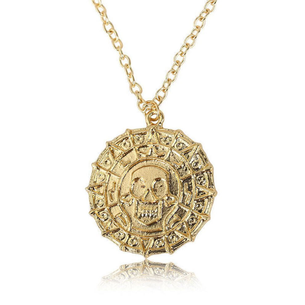 (gold) Punk Necklace Cool Skull Heads Coin  Pendant Necklaces for Men Pirates of The Caribbean Necklace Vintage Jewelry