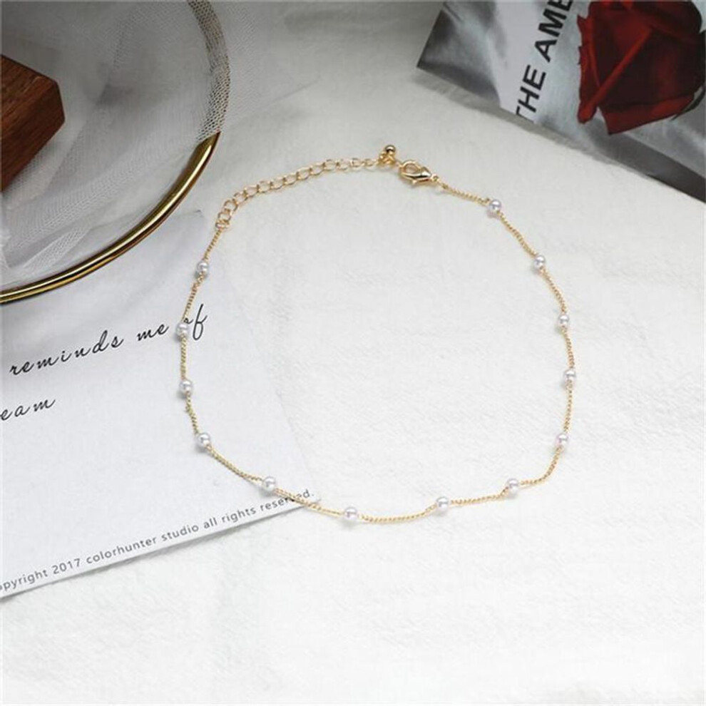 (gold) Pearl Clavicle Chain Necklace Beads Choker Neck Chain Goth Chocker Jewelry On The Neck Pendant Collar Women