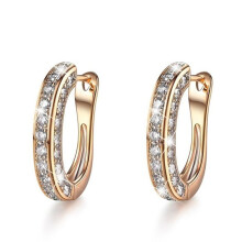 (gold) Luxury Crystal Stud Earrings for Women U Shaped Rhinestone Ear Buckle Earrings Elegant Wedding Jewelry Gift