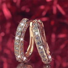 (rose gold) Luxury Crystal Stud Earrings for Women U Shaped Rhinestone Ear Buckle Earrings Elegant Wedding Jewelry Gift