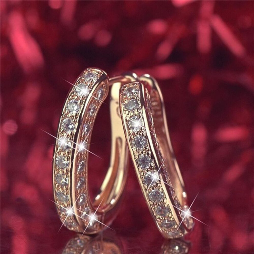 (rose gold) Luxury Crystal Stud Earrings For Women U Shaped Rhinestone Ear Buckle Earrings Elegant Wedding Jewelry Gift