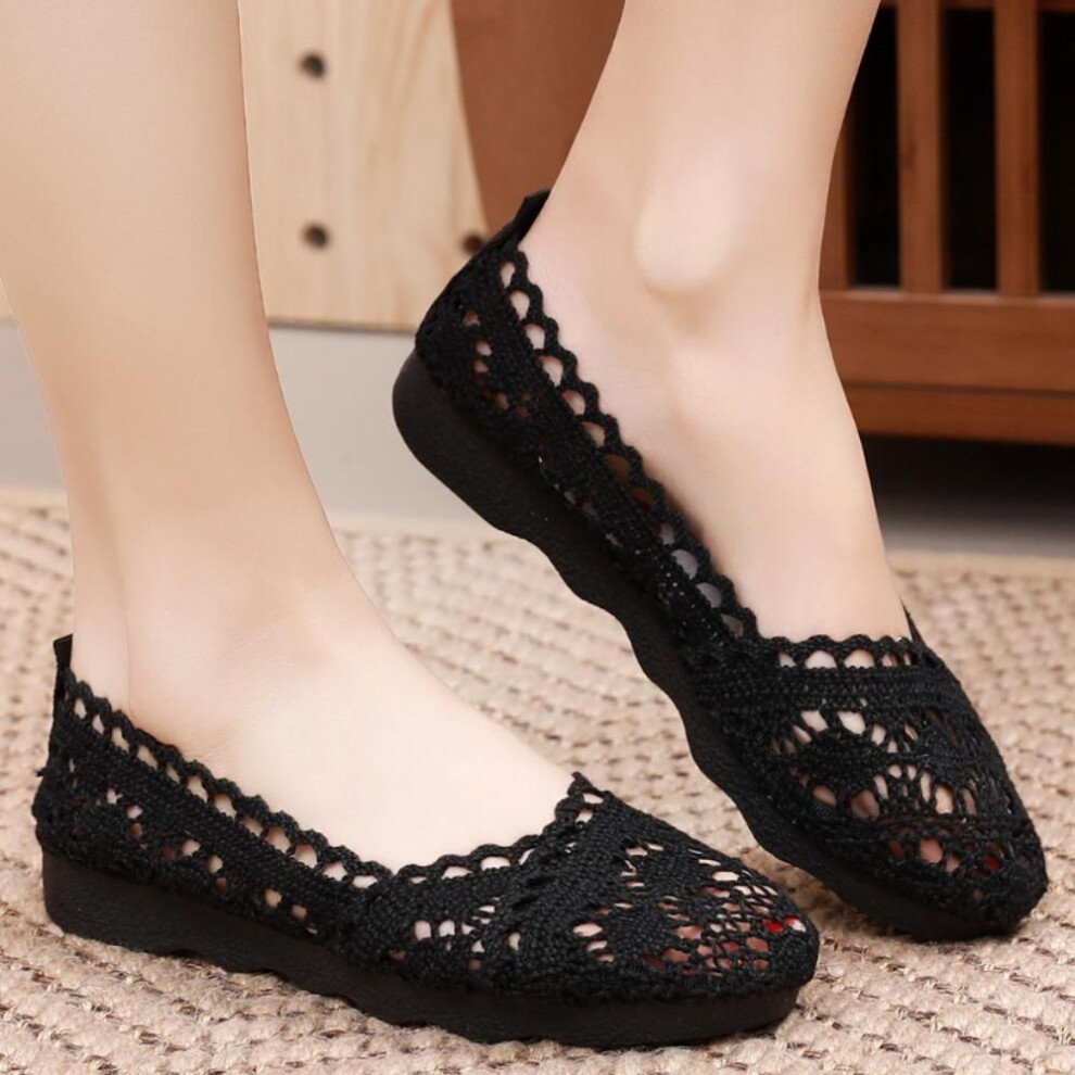 (black, 36) Women Shoes Fisherman Shoes Woman Mesh Breathable Flat Soft Bottom Women Peas Shoes