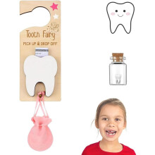 (Pink) Tooth Fairy Door Hanger with Money Slot,Tooth Fairy Pick up Box, Tooth Fairy Keepsake Kids Tooth Fairy Bag Set for Kids Room Decor