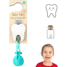 (Blue) Tooth Fairy Door Hanger with Money Slot,Tooth Fairy Pick up Box, Tooth Fairy Keepsake Kids Tooth Fairy Bag Set for Kids Room Decor