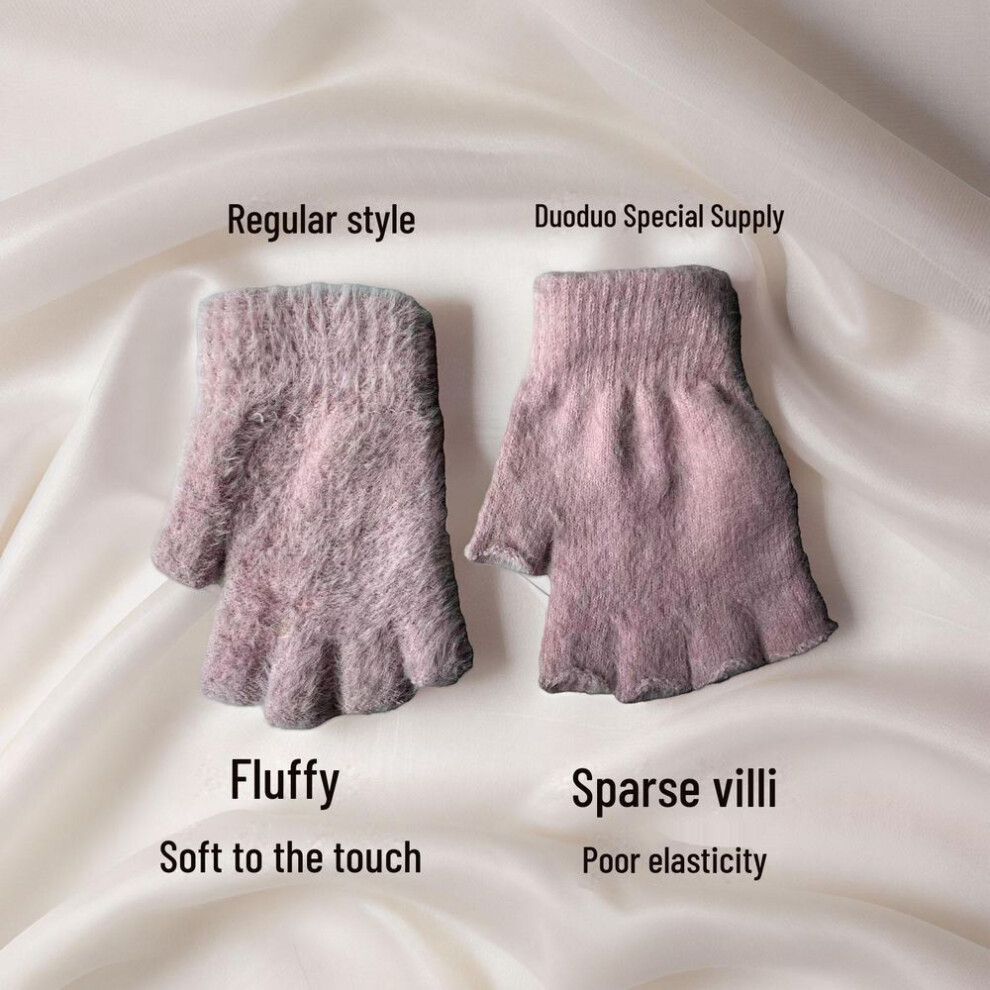 (pink, Duoduo specializes in pink, 1.95 yuan per pair) Women&apos;s Cute Fingerless Plush Gloves – Warm Nylon Mink Velvet For Autumn And Winter 2024