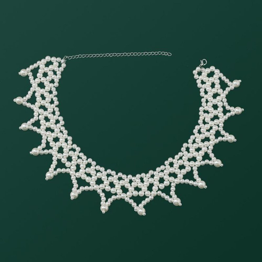 (as the picture, A14) Vintage Korean Pearl Pendant Collar Necklace