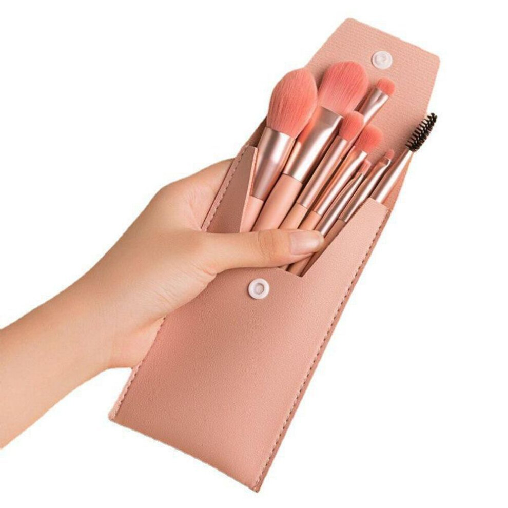 (pink, 8pcs + envelope) Morandi Mini 8-piece Makeup Brush Set - Soft Hair, Portable Beauty Tools For Loose Powder & Eyeshadow, Perfect For Beginners