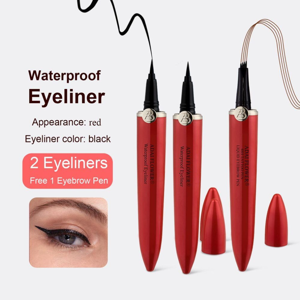 (red) Waterproof Liquid Eyeliner Smudge-proof & Transfer-resistant Long-lasting  Get 1 Free Eyebrow Pen