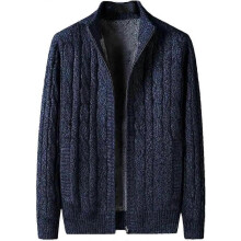 (X-Large,Blue)Men Winter Wool Liner Argyle Jumper Jacken Fleece Thicken Warm Zipper Sweater Cardigan Knitted