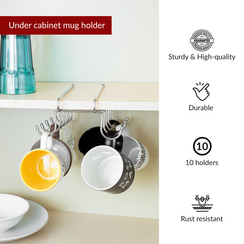 Innoteck essentials Under Shelf Cup Hanging Rack With 10 Hooks 1