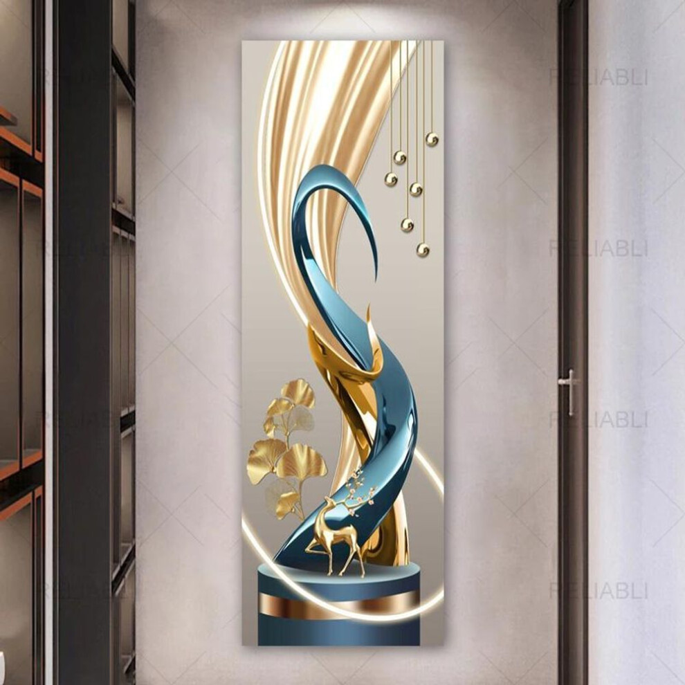 (as the picture, 30x90cm No Frame) Modern Abstract Decorative Painting Solid Geometry Posters Canvas Prints Wall Art For Living Room Home Decor Light Luxury Deer