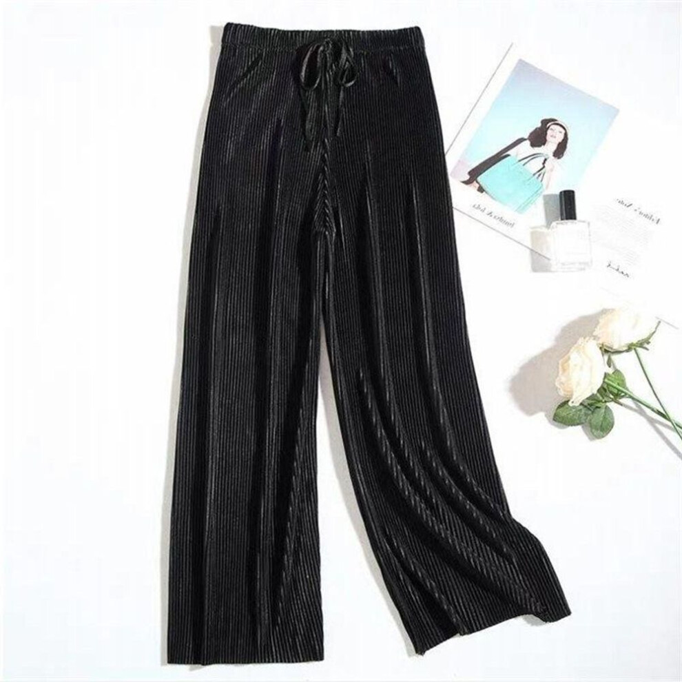 (black, M) Women&apos;s Wide-leg Pants: New Spring/summer Style, Large Size, Loose Ice Silk, Korean Student Fashion, Casual Nine-point Chiffon Pants.