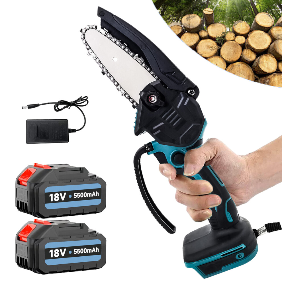2Battery 4' Cordless Chainsaw  One-Hand Chain Saw Wood Cutter+Charger-Makita Compatible