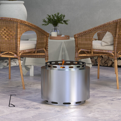 Outsunny Outsunny 48.5cm Smokeless Wood Burning Firepit Stainless Steel Fire Pit, Silver