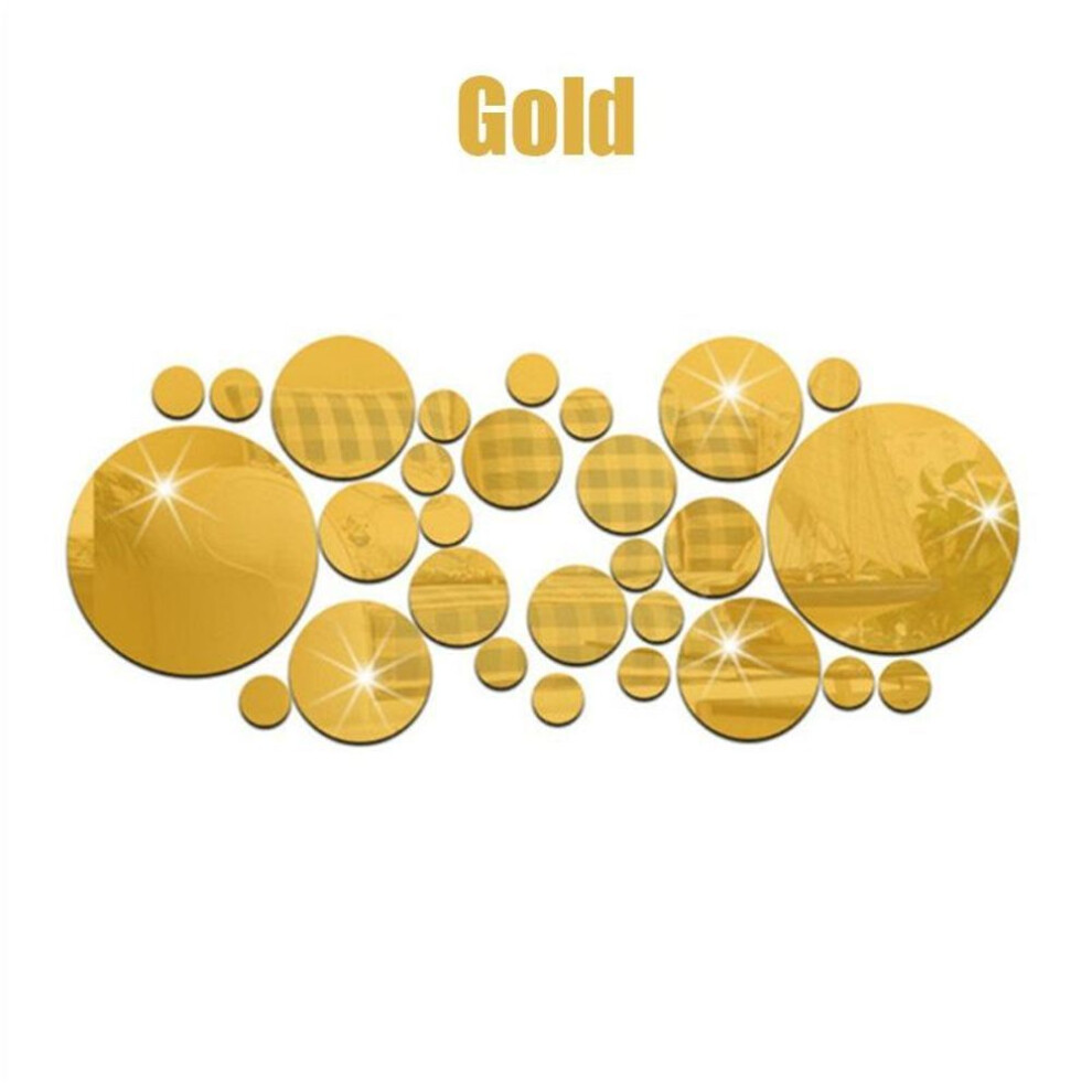 (gold) 26pcs 3D Round Mirror Wall Sticker Diy Tv Background Bathroom Bedroom Stickers Home Decor
