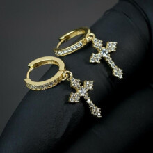 (gold) 1 Pair Fashion Small Cross Earrings Crystal Gold Cross Hoop Earrings for Women Men Gift Hip Hop Rock Jewelry