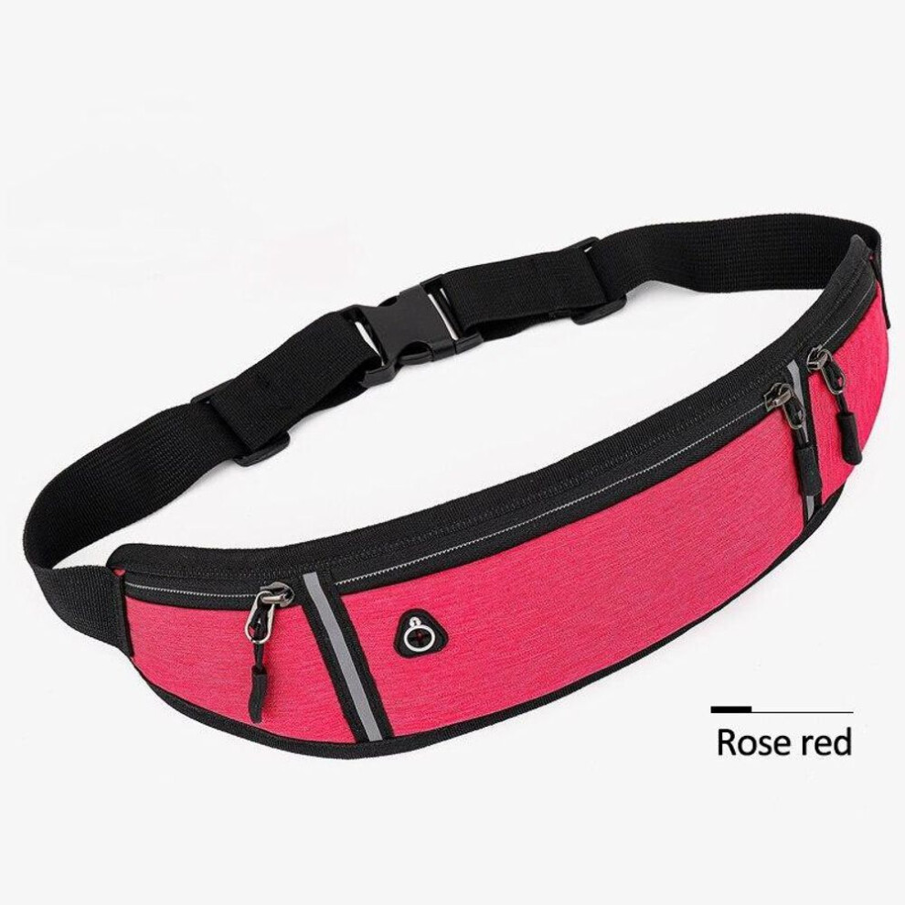 (rose red) Running Waist Bag Sports Belt Pouch Mobile Phone Bag Men Women Pouch Gym Sports Bags
