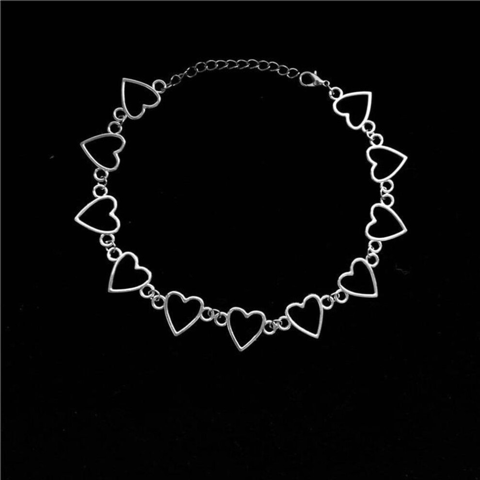 (silver) Harajuku Goth Metal Hollow Heart Neck Chains Choker Necklaces For Women Egirl Accessories