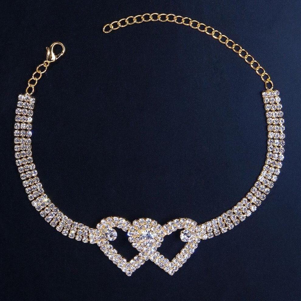 (gold) Hip Hop Shiny Zircon Heart Anklet Bracelet For Women Foot Ankle Chain Beach Foot Jewelry