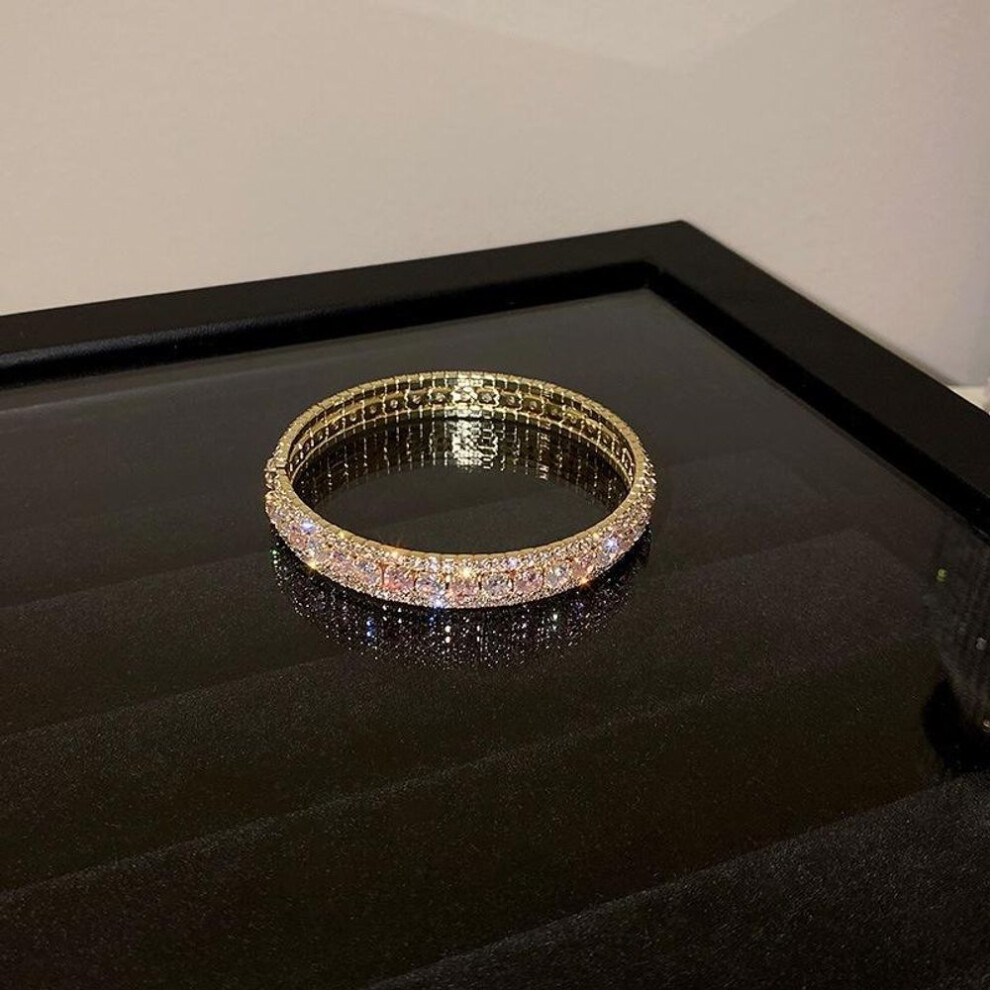 (pink) Geometric Zircon Bracelet Bangles For Women Pink Green Crystal Cuff Bracelets Weddings Party Jewelry