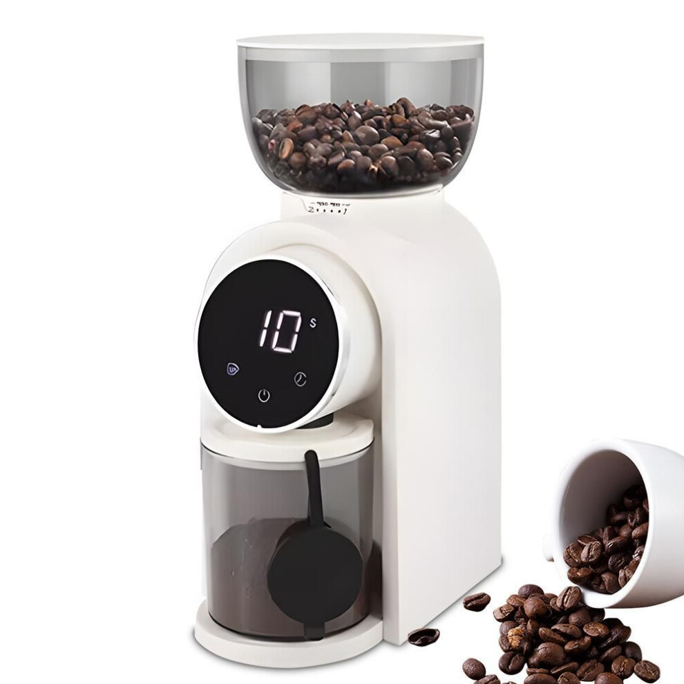 (white, EU Plug) Conical Burr Coffee Bean Grinder For Espresso / French Press / Turkish Coffee Makers Touchscreen