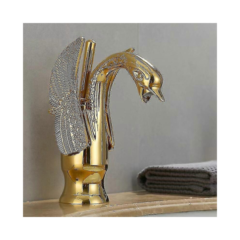 Brass Polished Golden Swan Shape Sink Faucet 5778930692644