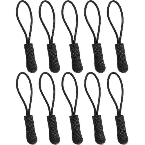 (Black) 10pcs Replacement Zipper Pulls Orange Zipper Pull Cord Extender