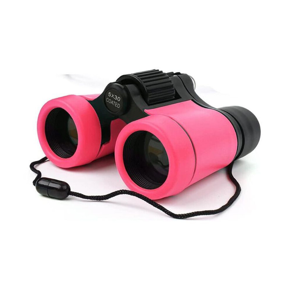 (pink) Kids Binoculars Shock Proof Toy Binoculars Set For Boys Girls Bird Watching Educational Learning Hunting Hiking Birthday Presents