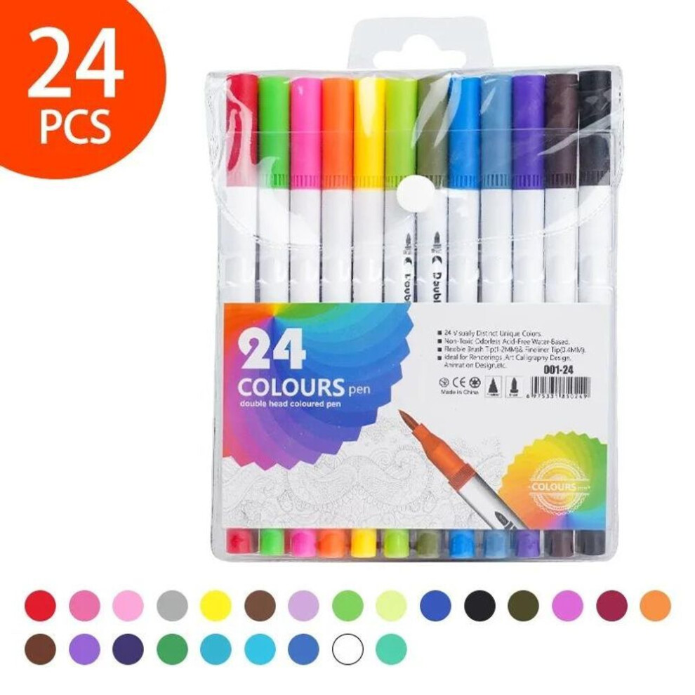 (24 colors) 12/24/36/60 Colors Watercolor Dual Tip Brush Marker Pens Watercolor Drawing Marker For Colouring