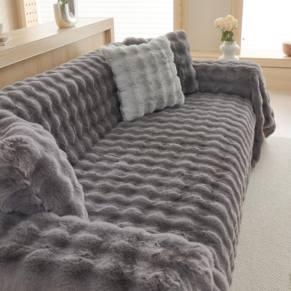 (dark grey, 180*130) Winter Soft and Comfortable Bubble Rabbit Plush Sofa Towel Simple Modern Solid Color Universal Sofa Cover Towel