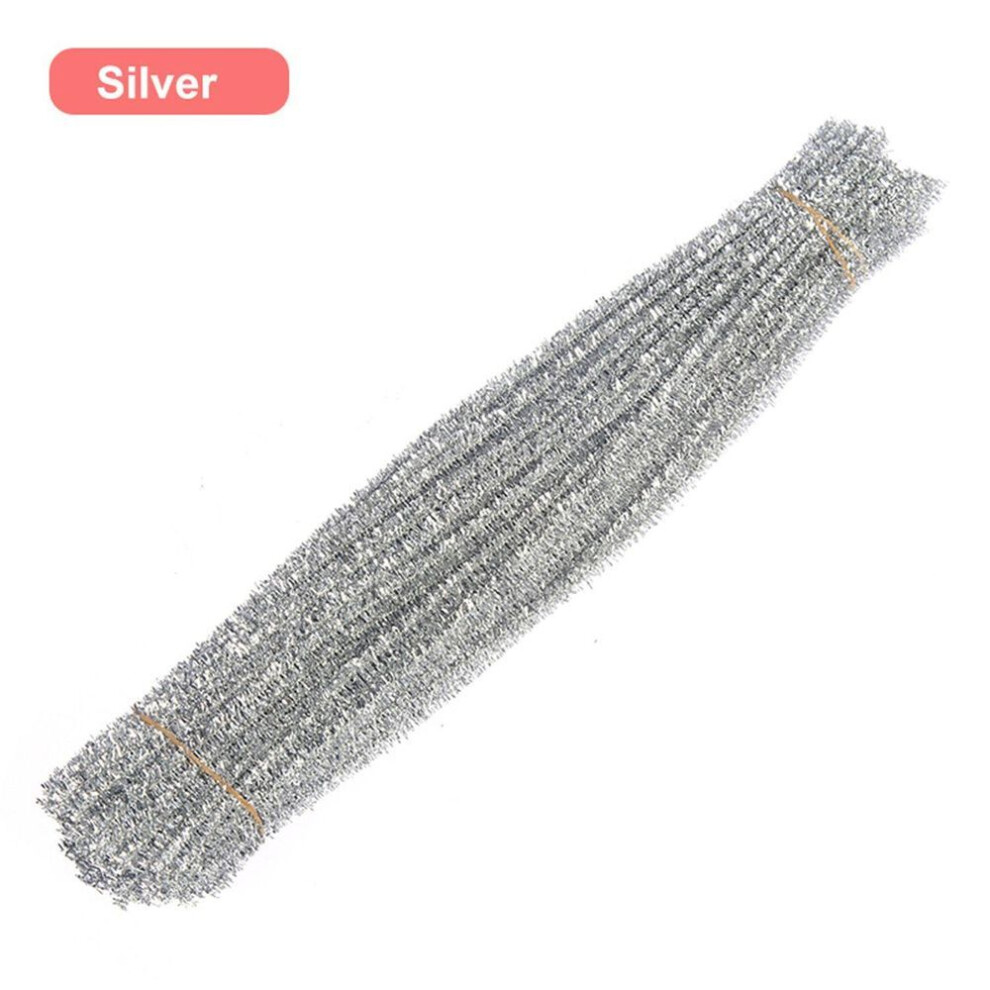 (silver) Torsion Bar Stems Wired Tinsel Sticks Glitter Chenille Stems Cleaners Plush Diy Craft Supplies
