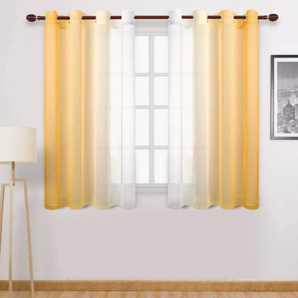 (yellow) Faux Grommet Light Filtering Semi Sheer Gradient Window Curtain