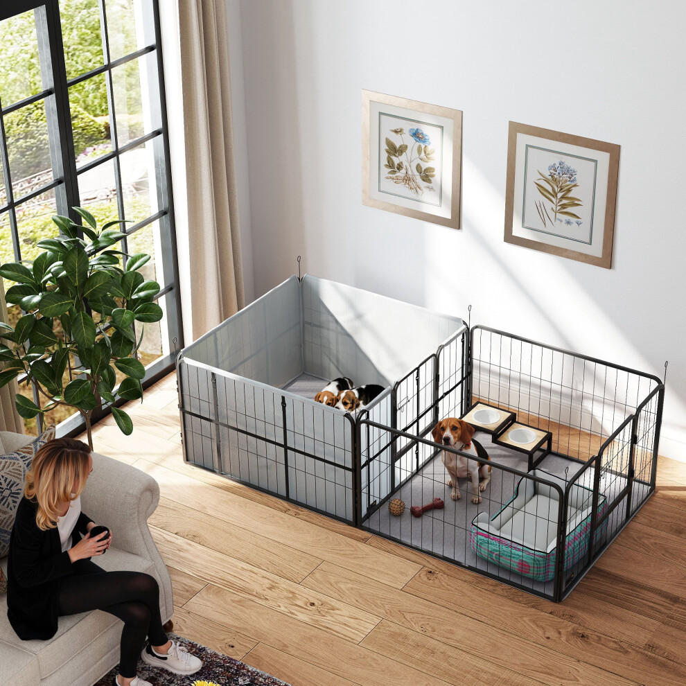 Pawhut 7 Panel Whelping Box For Dogs, Dog Playpen With Whelping Pads