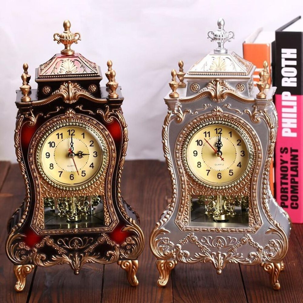 (white) European Retro Table Clock Modern Design Decorative Bedroom Antique Style Desk Clock With 12 Music Hourly Chiming Desktop Clocks