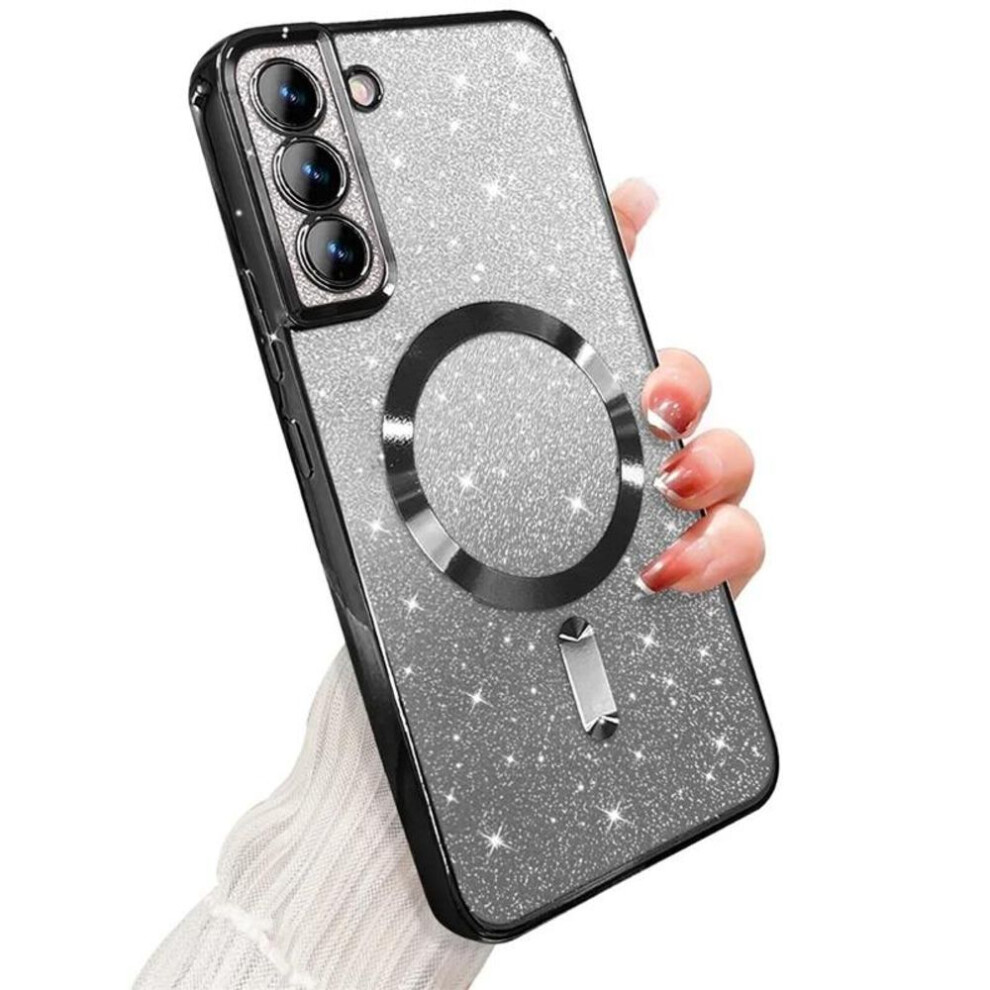 (black, For Galaxy S24 Plus) Glitter Bright Cover For Samsung Galaxy S24 S23 S22 S21 S20 Ultra Plus Fe Case Note20 Ultra Plating Wireless Magsafe Magnetic