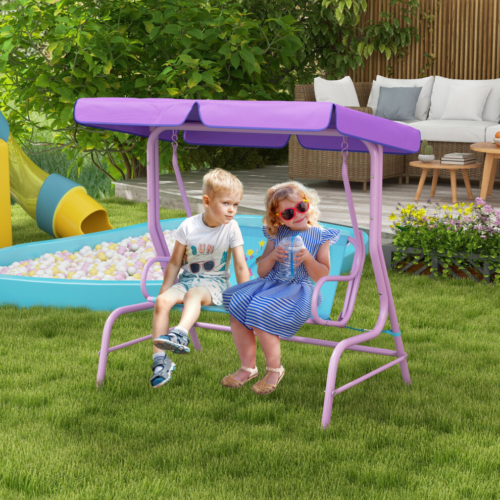 Outsunny 2 Seater Kids Swing Chair, Fairy-Themed With Adjustable Canopy