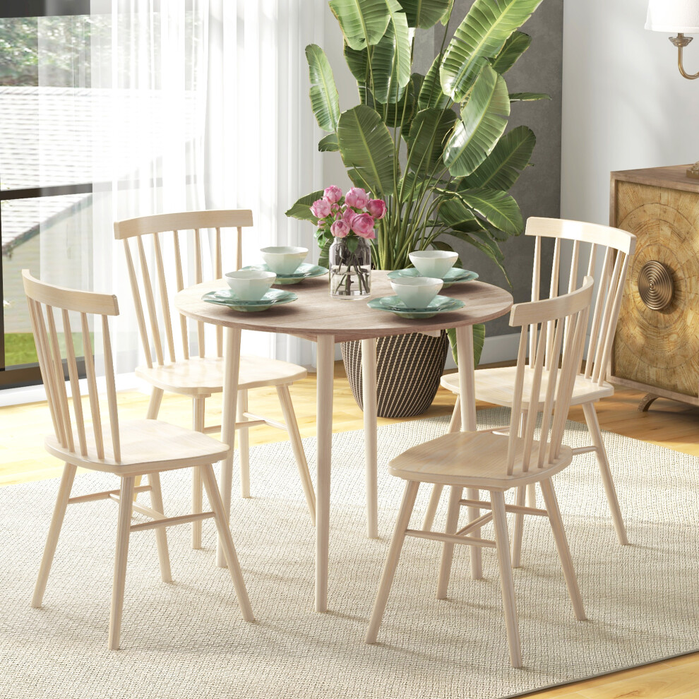 HOMCOM Foldable Dining Table, Round Drop Leaf Table, Wood Legs, Natural