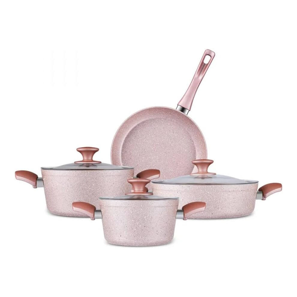 (Rosegold Pots and Pans 7-Piece) Granite Induction Cookware Set with Lids - Non Stick Pots and Pans Sets Durable for Enhanced Cooking Experience