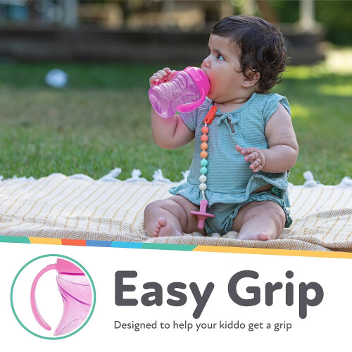 Nuby 3 Τεμάχια Κούπα Χωρίς Σπατάλη Grip N Sip με Μαλακή Σιλικόνη, 2 Χερούλια, Ροζ, 10 Οζ 1