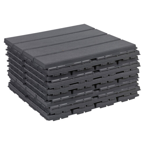 URBN Living (Anthracite, 9) 9Pc Interlocking Plastic Garden Path Floor Tiles Decking Patio Grid Lawn 33x33cm