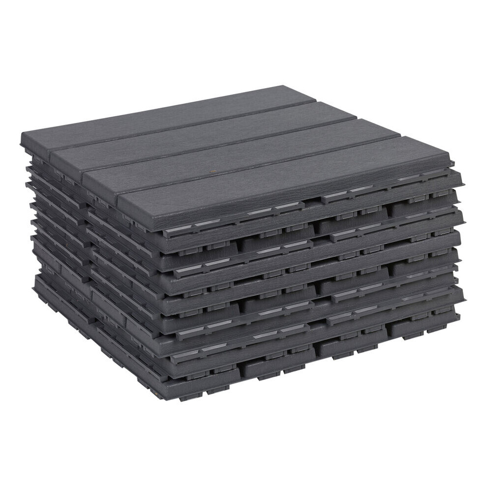 (Anthracite, 9) 9Pc Interlocking Plastic Garden Path Floor Tiles Decking Patio Grid Lawn 33X33cm 5063536064033