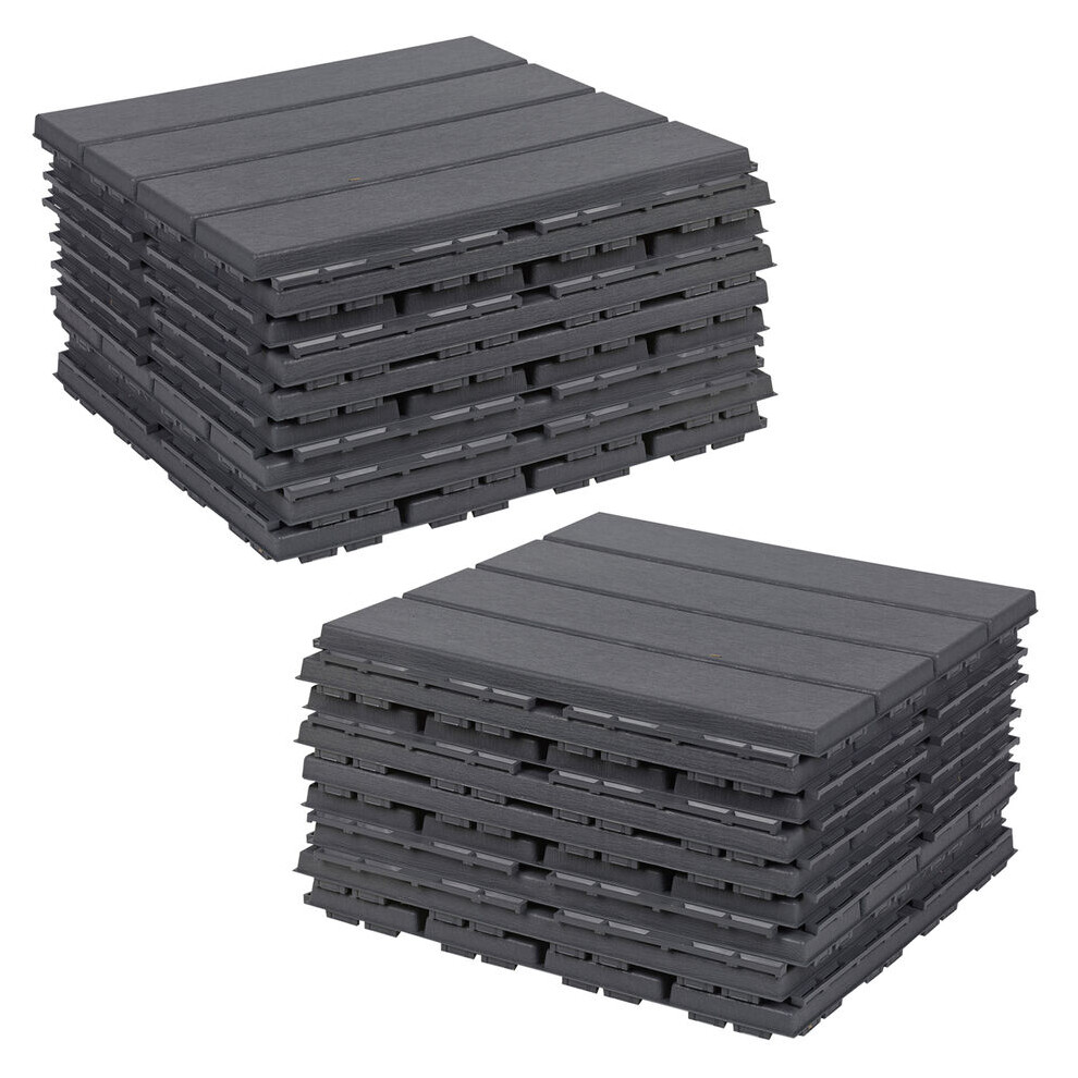 (Anthracite, 18) 9Pc Interlocking Plastic Garden Path Floor Tiles Decking Patio Grid Lawn 33x33cm