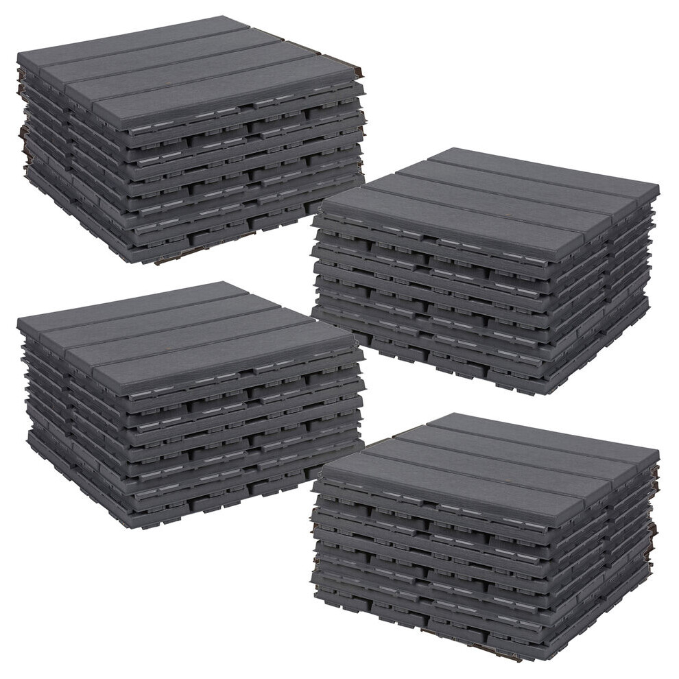 (Anthracite, 36) 9Pc Interlocking Plastic Garden Path Floor Tiles Decking Patio Grid Lawn 33x33cm