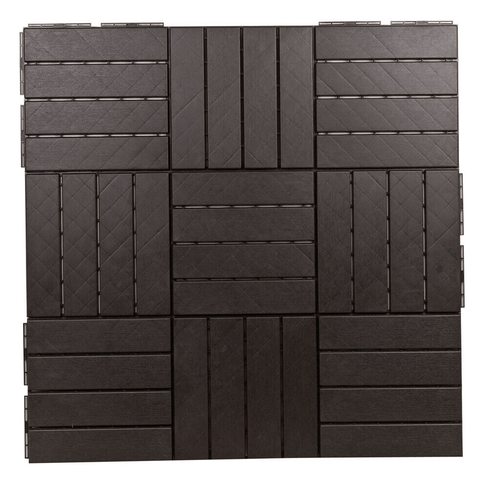 (Brown, 9) 9Pc Interlocking Plastic Garden Path Floor Tiles Decking Patio Grid Lawn 33x33cm